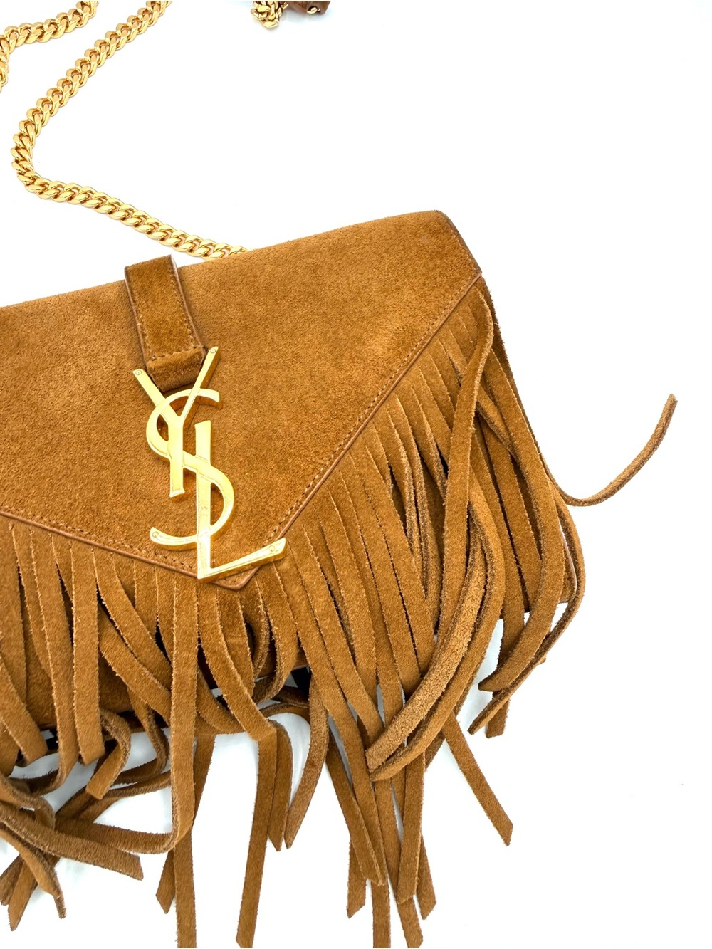 Saint Laurent YSL Tan Brown Suede Fringe Kate Bag with Gold Chain - Picture 6 of 15